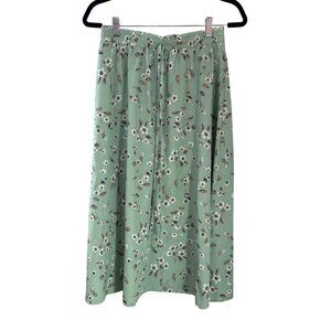 Mint Green Floral Maxi Bohemian Skirt Womens M Elastic Waist Lightweight